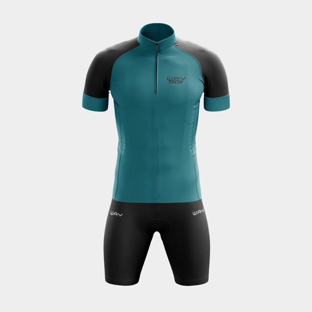 Conjunto de Ciclismo Feminino Camisa Verde Capri Way Fresh Manga Curta e Bermuda Forro Espuma