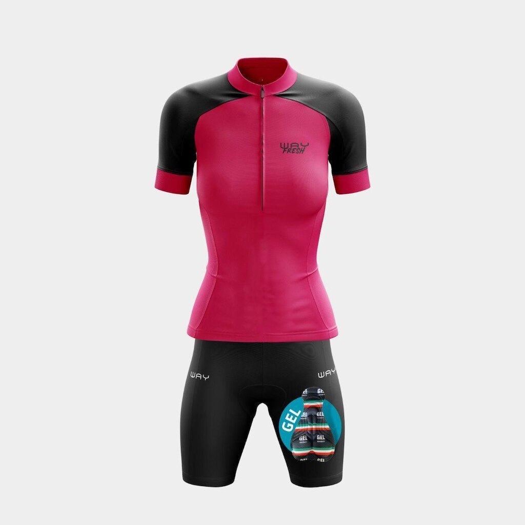 Conjunto de Ciclismo Feminino Camisa Way Fresh Manga Curta Proteção Uv e Bermuda Forro Gel