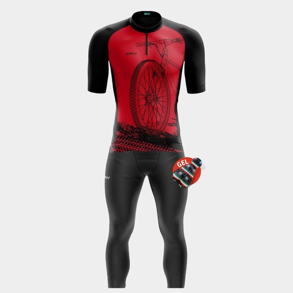 Conjunto de Ciclismo Masculino Camisa Manga Curta e Calça de Forro Gel Proteção Uv