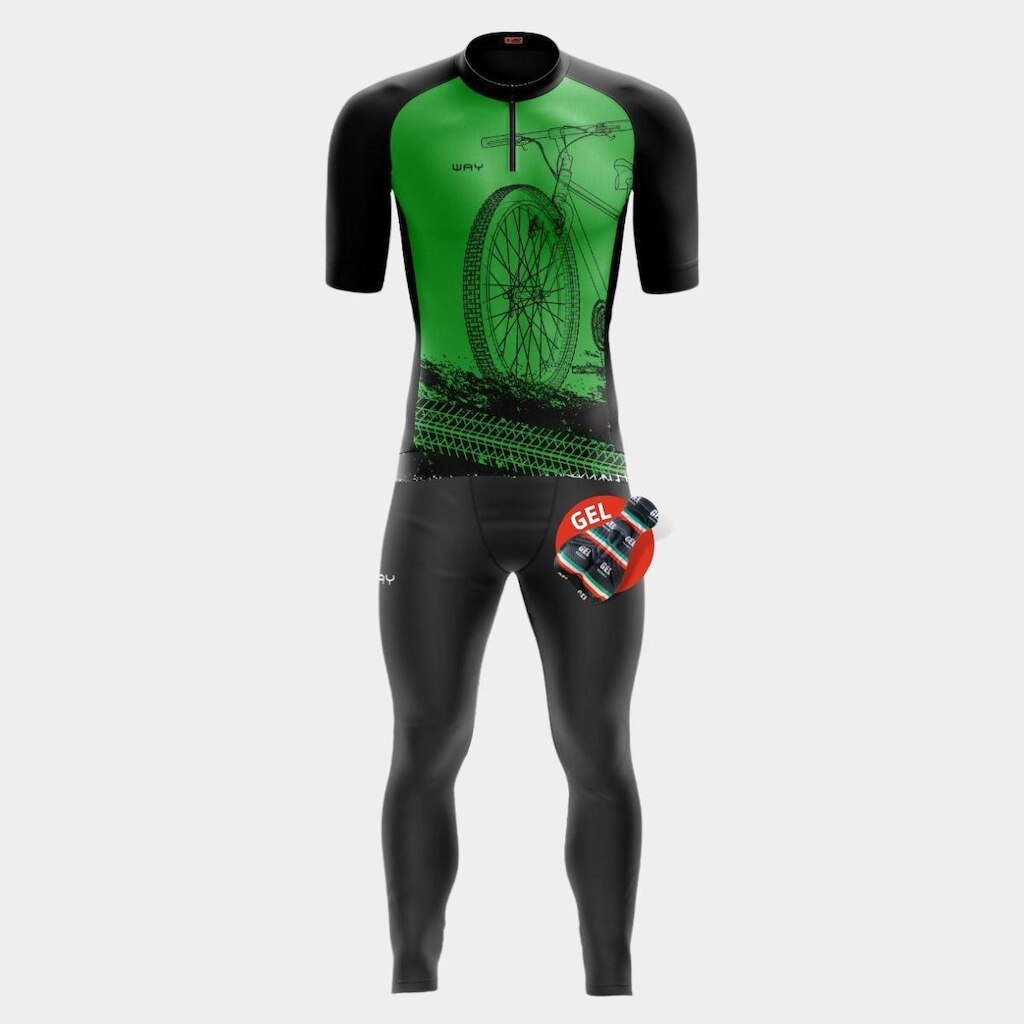 Conjunto de Ciclismo Masculino Camisa Manga Curta e Calça de Forro Gel Proteção Uv