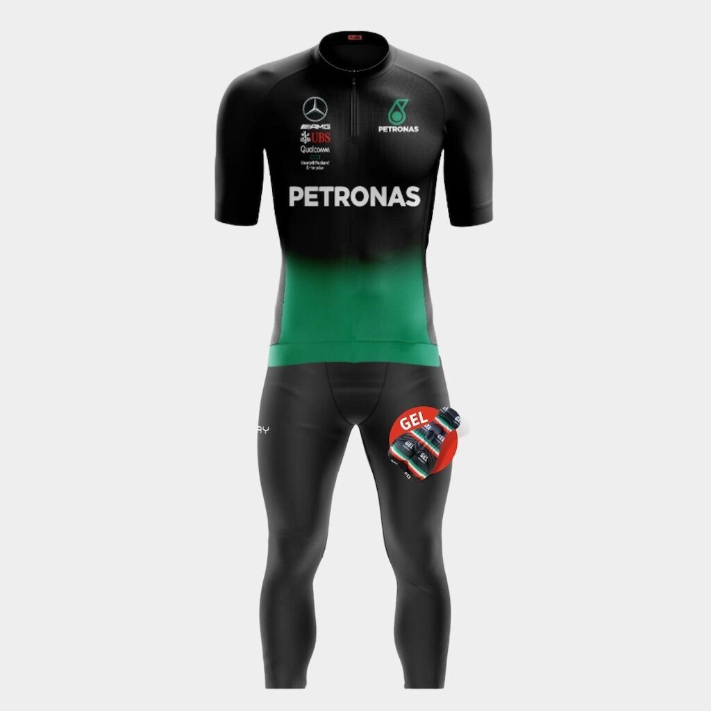 Conjunto de Ciclismo Masculino Camisa Manga Curta e Calça de Forro Gel Proteção Uv