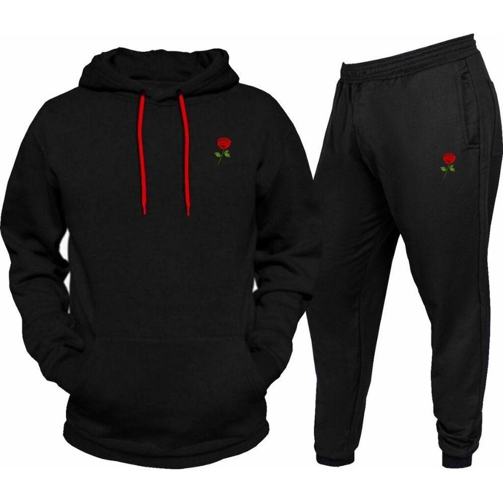 Conjunto De Frio Masculino Calça De Moletom e Blusa Canguru Com Capuz Inverno