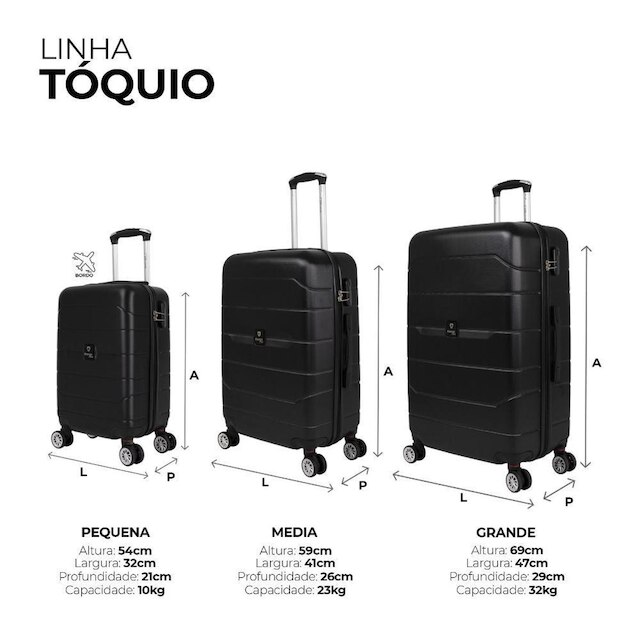 Conjunto de malas de viagem PMG Tóquio Swiss Move Preta