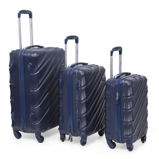 Conjunto de Malas de Viagem Yins Brasil Com Rodinhas ABS 3 unidades - Marinho Menor preço em Conjunto de Malas de Viagem Yins Brasil Com Rodinhas ABS 3 unidades - Marinho