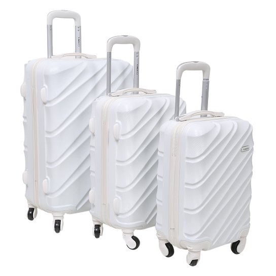 Conjunto de Malas de Viagem Yins Brasil Com Rodinhas ABS 3 unidades - Branco Menor preço em Conjunto de Malas de Viagem Yins Brasil Com Rodinhas ABS 3 unidades - Branco