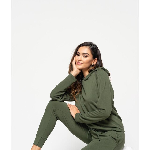 Conjunto De Moletinho Feminino Com Casaco Capuz E Calça Jogger Salvatore