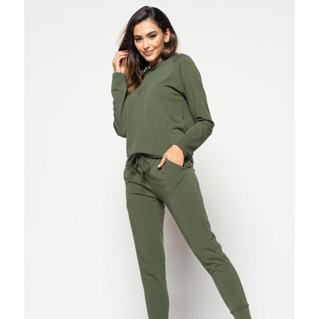 Conjunto De Moletinho Feminino Com Casaco Capuz E Calça Jogger Salvatore