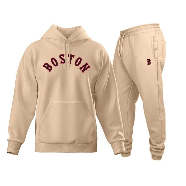 Conjunto de Moletom Blusa + Calça Masculino Bege Estampado Estilo Casual