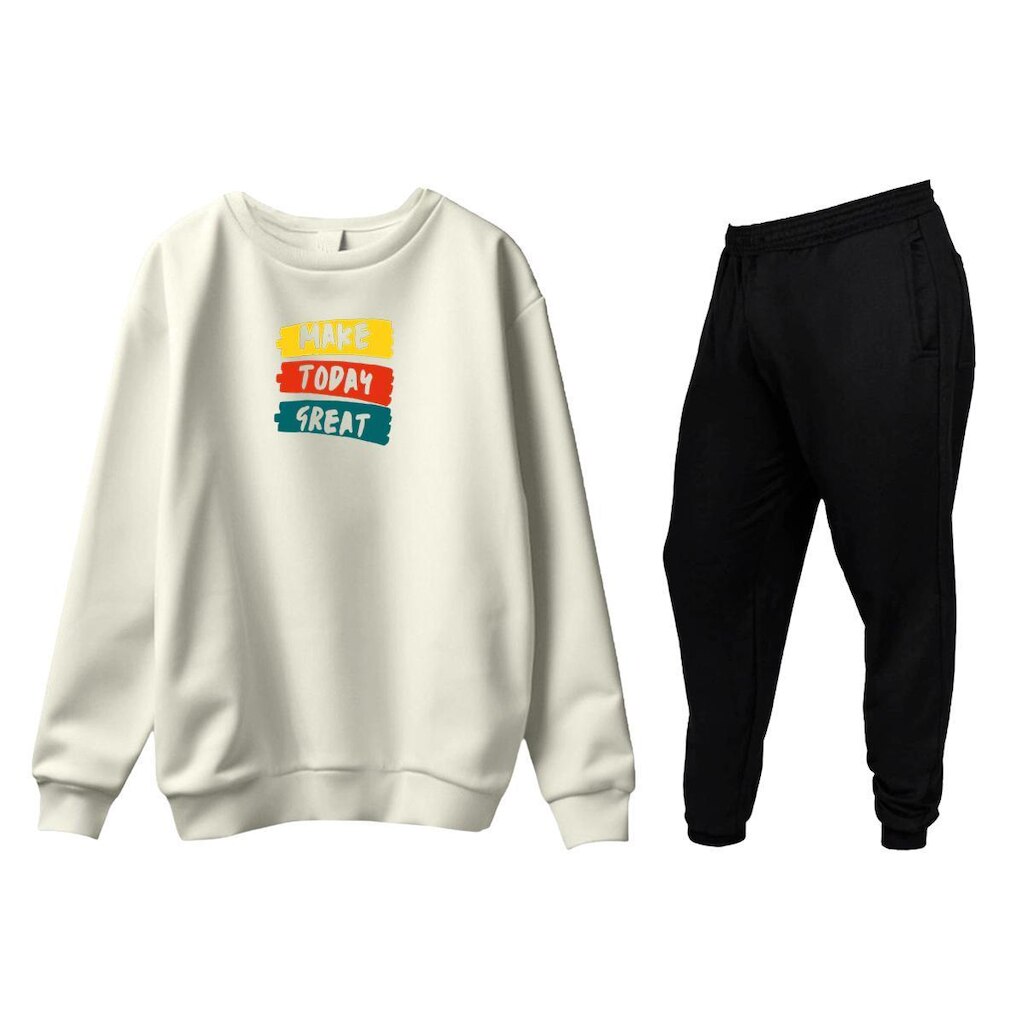 Conjunto de Moletom Blusa Sem Capuz e Calça Jogger Estampas