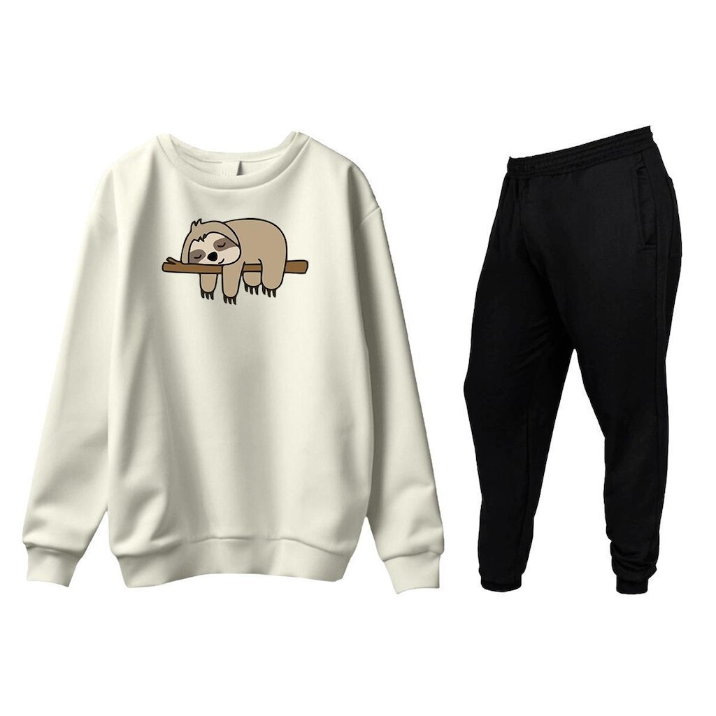 Conjunto de Moletom Blusa Sem Capuz e Calça Jogger Estampas