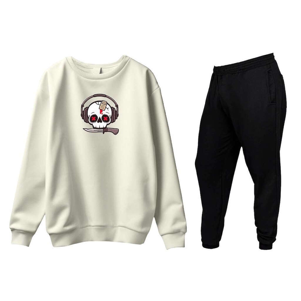 Conjunto de Moletom Blusa Sem Capuz e Calça Jogger Estampas