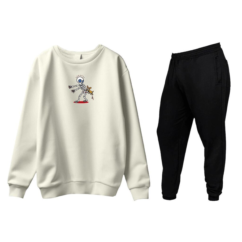 Conjunto de Moletom Blusa Sem Capuz e Calça Jogger Estampas