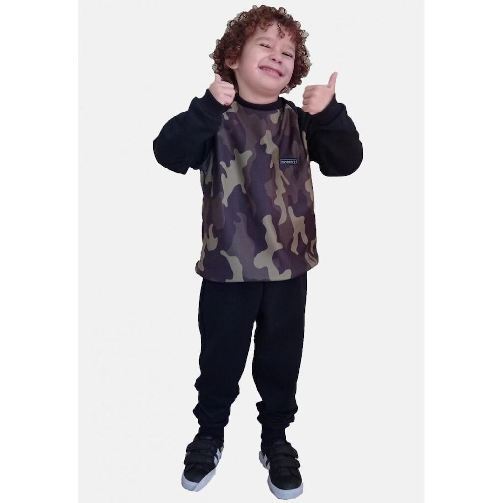 Conjunto de Moletom Flanelado Grosso Mesclado Preto Manabana