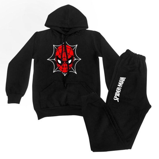 Conjunto de Moletom Homem Aranha Infantil Flanelado com Capuz - Preto Menor preço em Conjunto de Moletom Homem Aranha Infantil Flanelado com Capuz - Preto