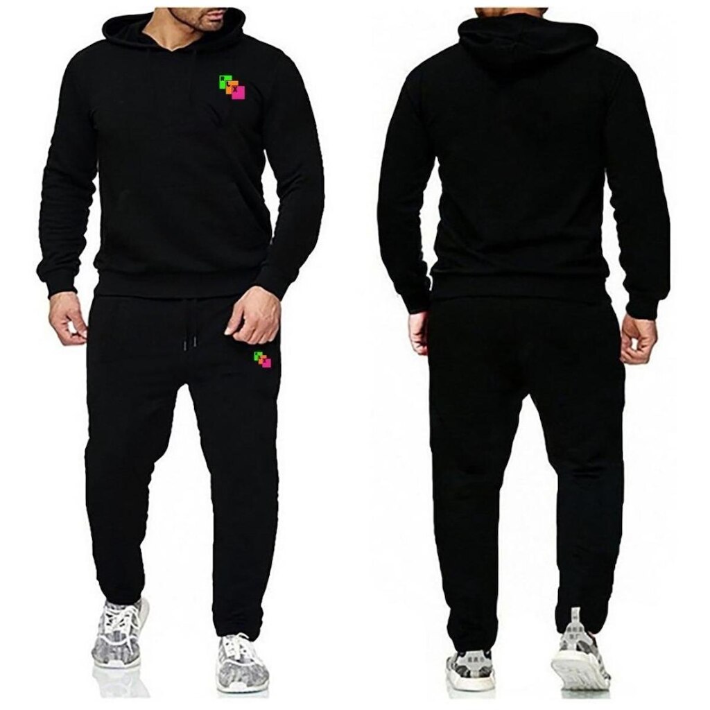 Conjunto de Moletom Relaxado Calça e Blusa Canguru Fechado Cartas Masculino