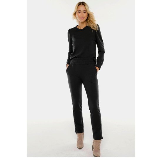 Conjunto de Moletom Sob Blusa Manga Longa e Calça Feminina - Preto Menor preço em Conjunto de Moletom Sob Blusa Manga Longa e Calça Feminina - Preto