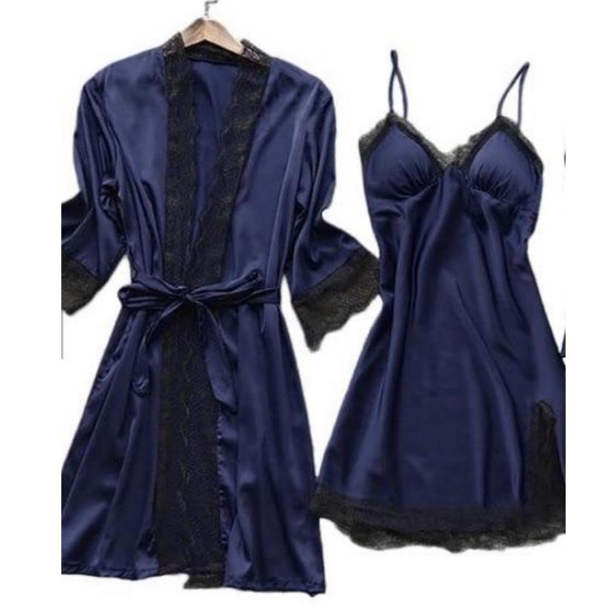 Conjunto de Pijama Camisola e Robe Shoul Basicx Azul - Marinho | Netshoes