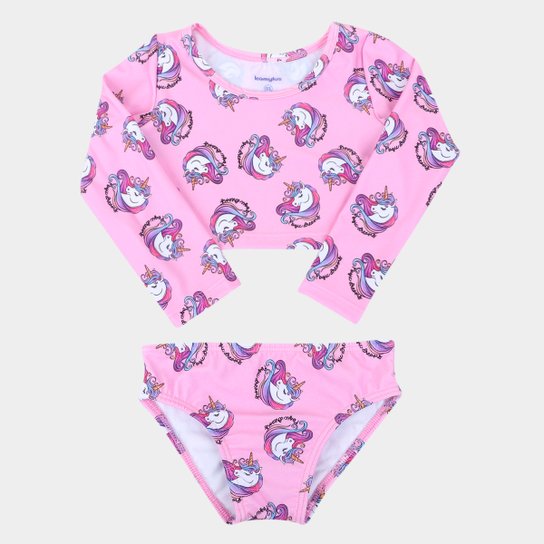 Conjunto de Praia Infantil Kamylus Com Proteção UV 50+ Top Manga Longa+ Calcinha Feminino - Rosa Claro Menor preço em Conjunto de Praia Infantil Kamylus Com Proteção UV 50+ Top Manga Longa+ Calcinha Feminino - Rosa Claro