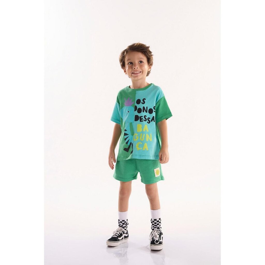 Conjunto Dino Infantil para Menino com Camiseta e Short Três e Já
