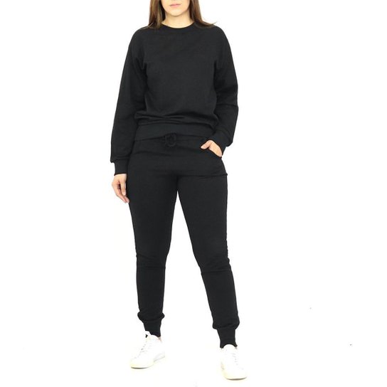 Conjunto Dpontes Moletom Flanelado Feminino - Preto Menor preço em Conjunto Dpontes Moletom Flanelado Feminino - Preto