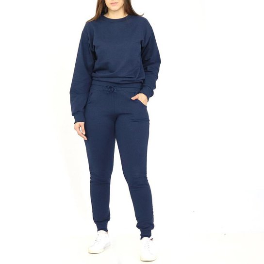 Conjunto Dpontes Moletom Flanelado Feminino - Azul Menor preço em Conjunto Dpontes Moletom Flanelado Feminino - Azul