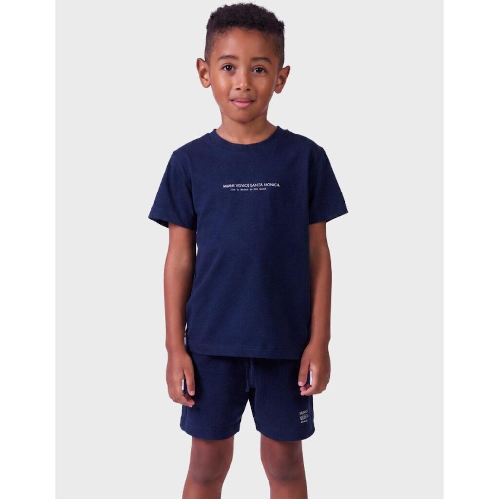 Conjunto Elegante Camisa Estampa Em Escrita Com Bermuda Piquet Elastano Menino 1 a 14