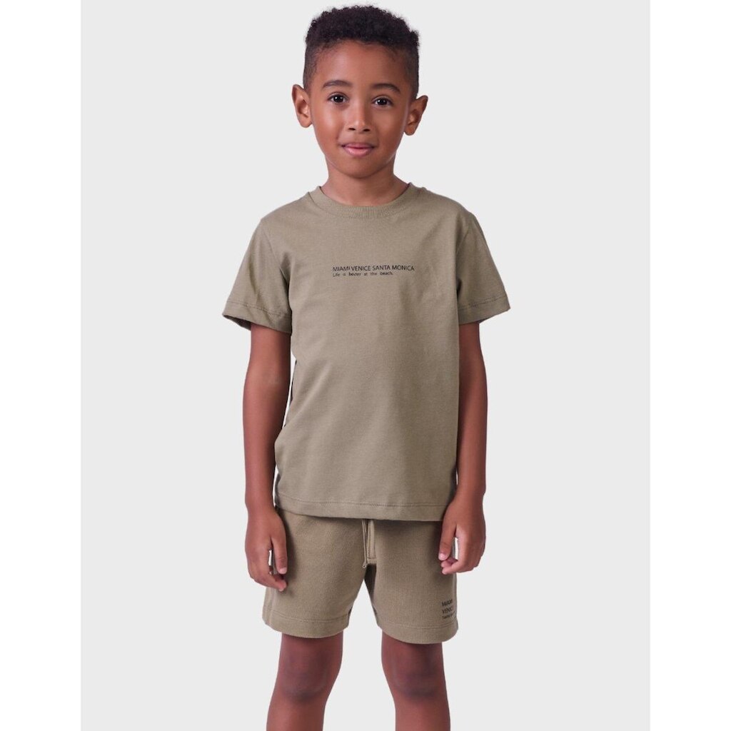 Conjunto Elegante Camisa Estampa Em Escrita Com Bermuda Piquet Elastano Menino 1 a 14