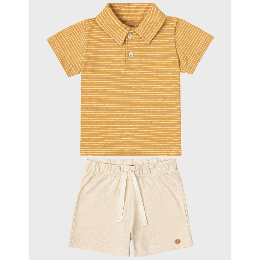 Conjunto Elegante Gola Polo Estilo Verão Manga Curta Com Bermuda Confortável E Bebê Menino P ao GG