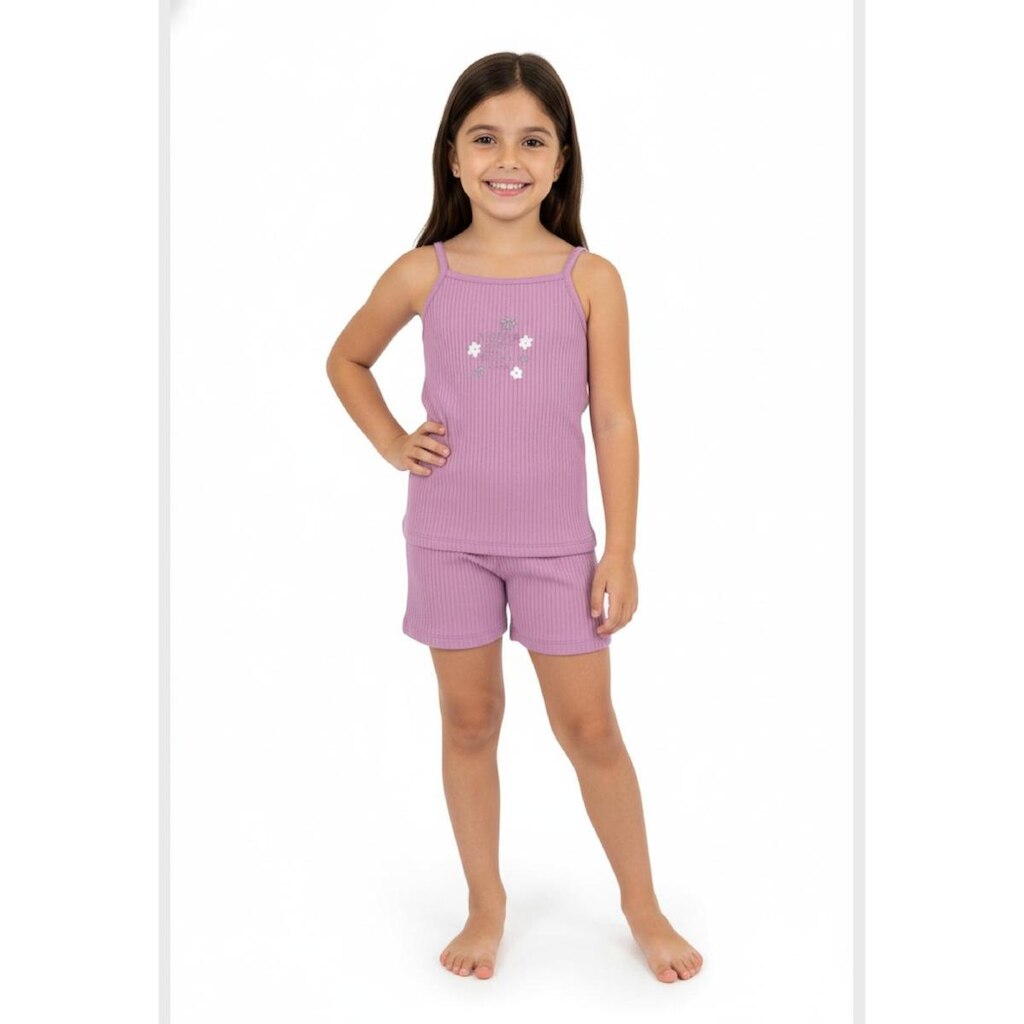 Conjunto em Ribana Canelada Menina com Regata e Short Guloseima