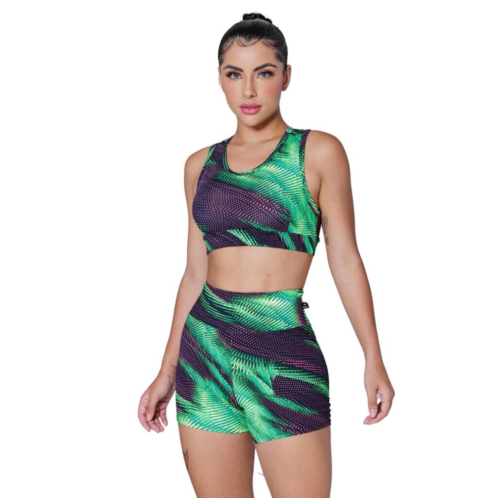 Conjunto Estampado Fitness Academia Short + Top Moda Pronta Wolfox