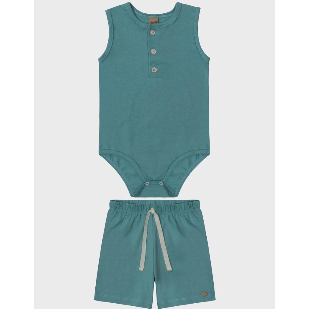 Conjunto Estilo Cotton De Verão Body Regata Botões Centrais Com Bermuda Fresca Bebê Menino P a GG