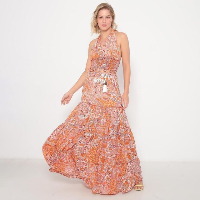 Menor preço em CONJUNTO FASHION4YOU SAIA LONGA E CROPPED - Laranja