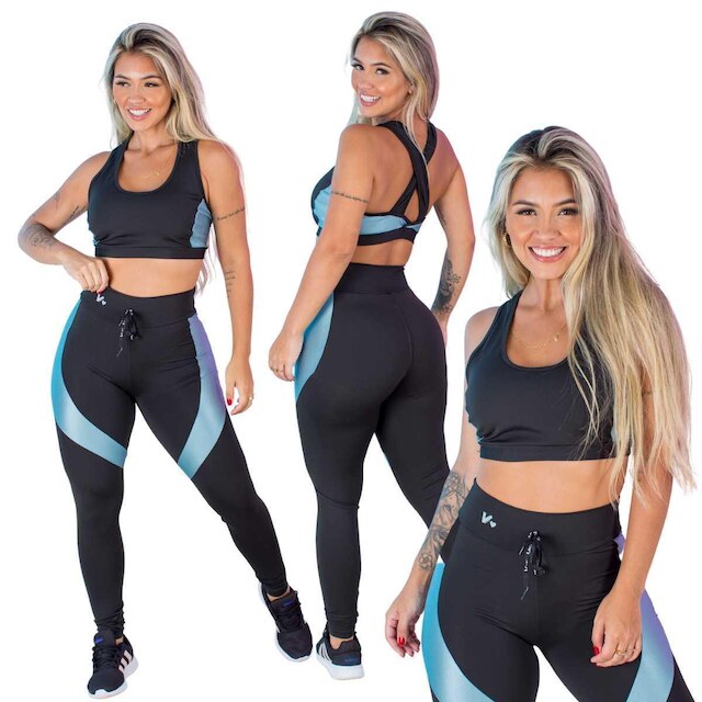 Conjunto Feminino Academia Top Fitness Legging Cós Alto Zero Transparência