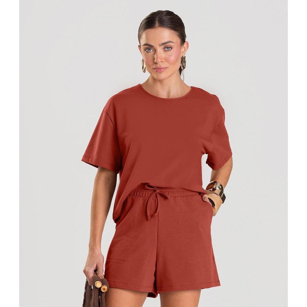 Conjunto Feminino Blusa Com Shorts Dianna Laranja