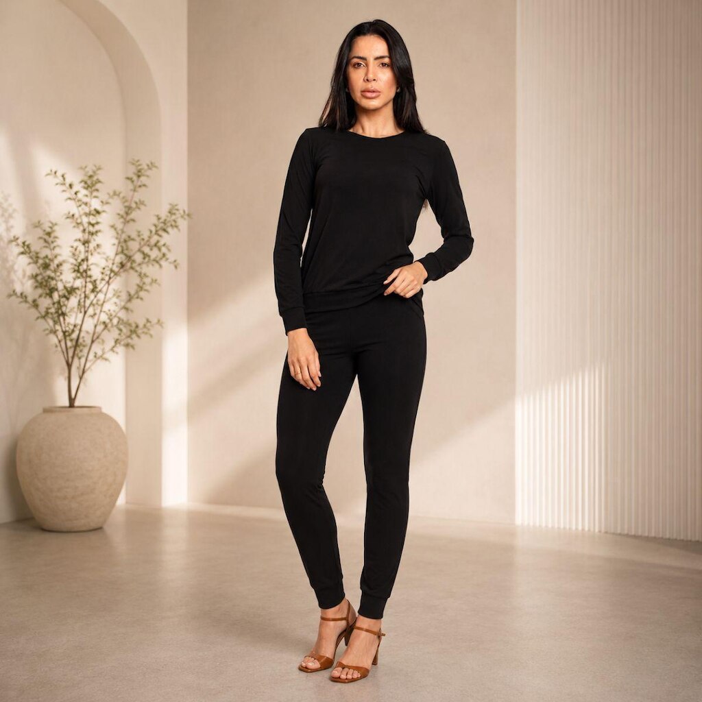 Conjunto Feminino Calça e Blusa Manga Longa Suplex Confortável Casual