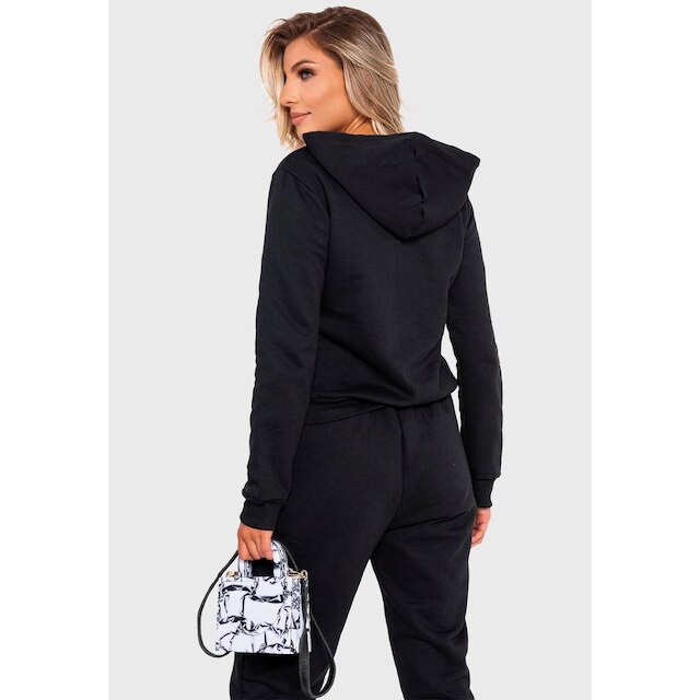 Conjunto Feminino Casaco Moletom Com Zíper + Calça Com Bolsos Inverno