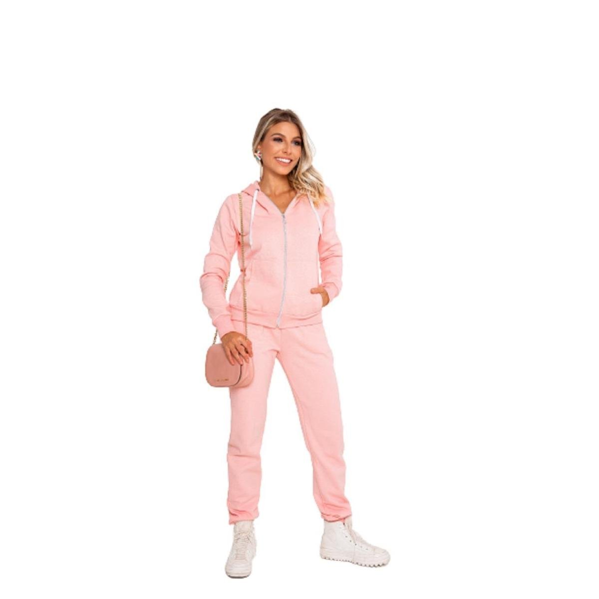 Conjunto Feminino Casaco Moletom Com Zíper + Calça Com Bolsos Inverno Menor preço em Conjunto Feminino Casaco Moletom Com Zíper + Calça Com Bolsos Inverno