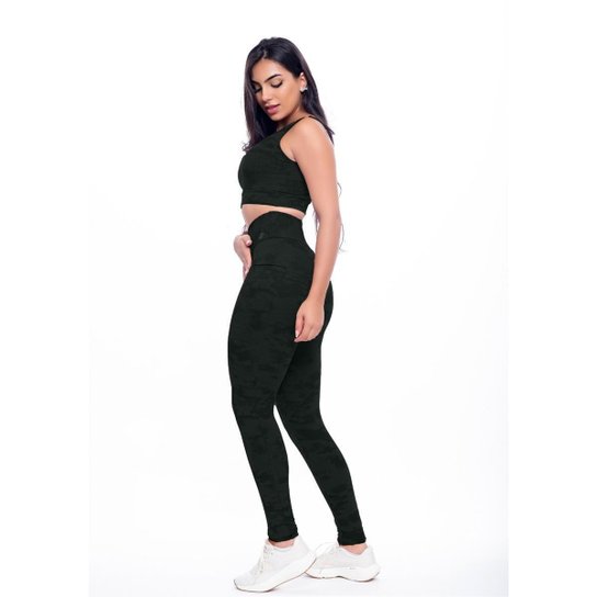 Conjunto Feminino Croped + Calça Legging Zero Transparência