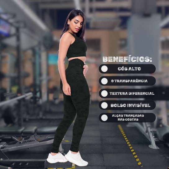 Conjunto Feminino Croped + Calça Legging Zero Transparência