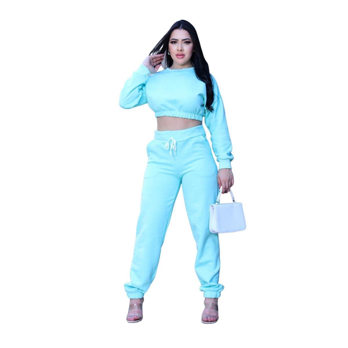 Conjunto Feminino de Moleton Copreed Manga longa - Azul | Netshoes