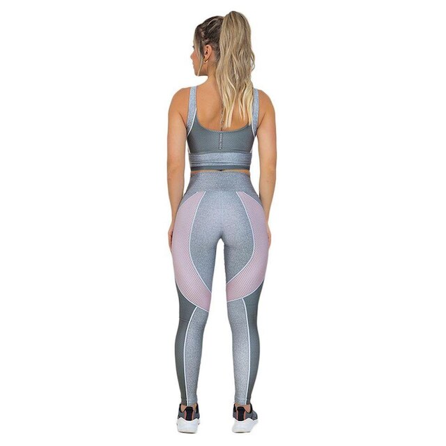 Conjunto Feminino Fitness Space Silver Cinza Rosa