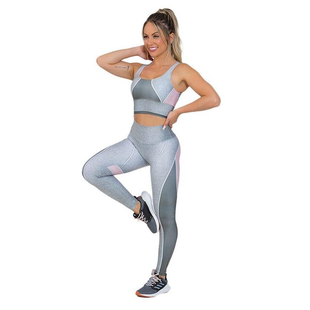 Conjunto Feminino Fitness Space Silver Cinza Rosa