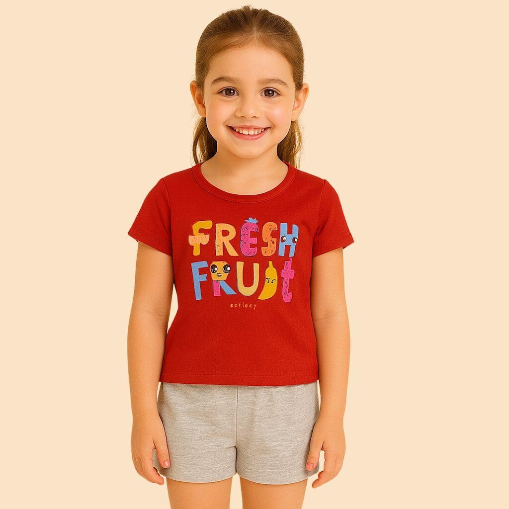 Conjunto Feminino Fresh Fruit Kely Kety Shorts Moletinho