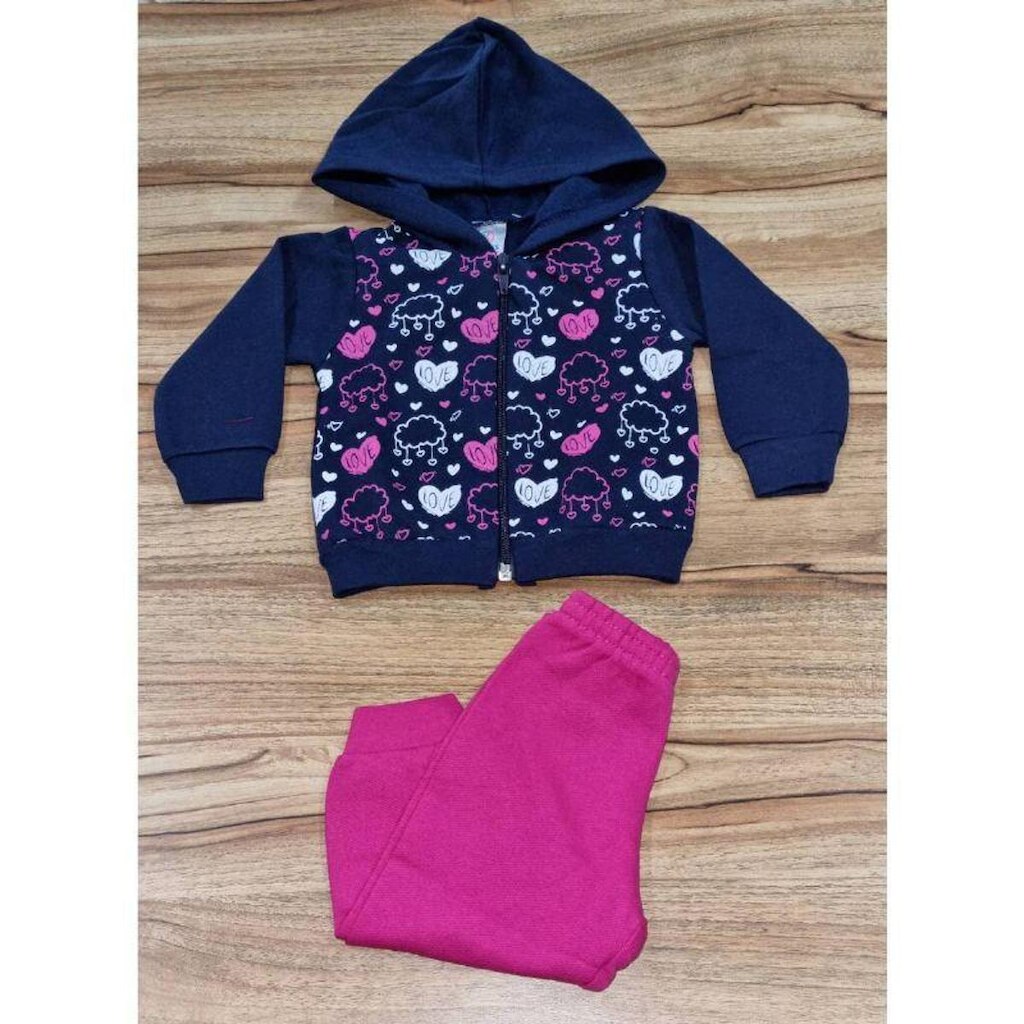 Conjunto Feminino Infantil Com Capuz Marinho P