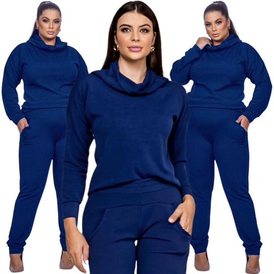 Conjunto Feminino Inverno Moletom Crepre Premium Linha Gold - Azul Menor preço em Conjunto Feminino Inverno Moletom Crepre Premium Linha Gold - Azul