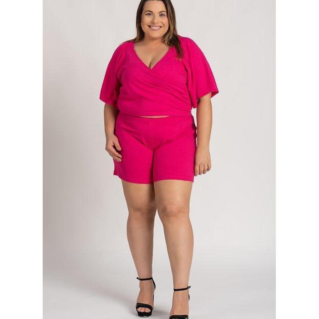 Conjunto Feminino Plus Size Croped Bermuda Canelado - Serena