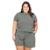 Conjunto Feminino Plus Size Liso Blusa e Shorts - Verde+Marrom