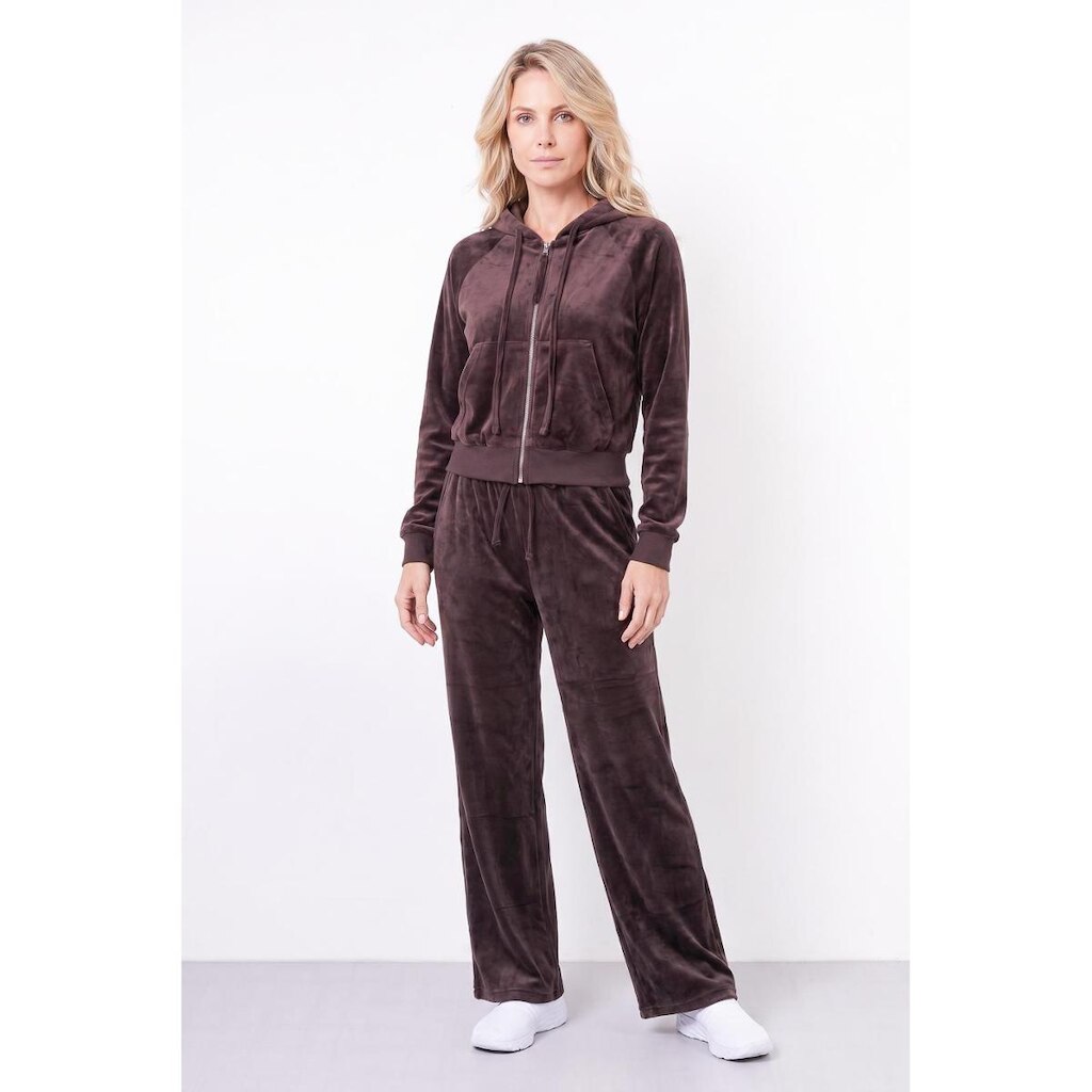 Conjunto feminino plush aveludado calça e jaqueta 61982