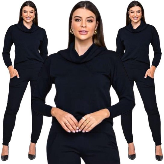 Conjunto Feminino Quentinho Luxo Moletom Crepe Premium Linha Gold - Preto Menor preço em Conjunto Feminino Quentinho Luxo Moletom Crepe Premium Linha Gold - Preto