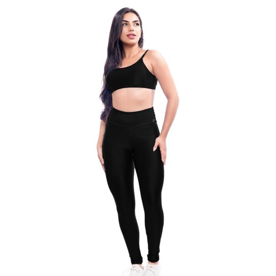 Conjunto Feminino Top Academia + Calça Lisa Treino